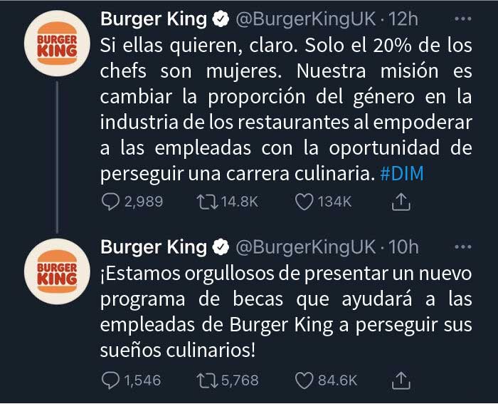 Burger King UK tuitea que "las mujeres deben estar en la cocina" en el Día Internacional de la Mujer
