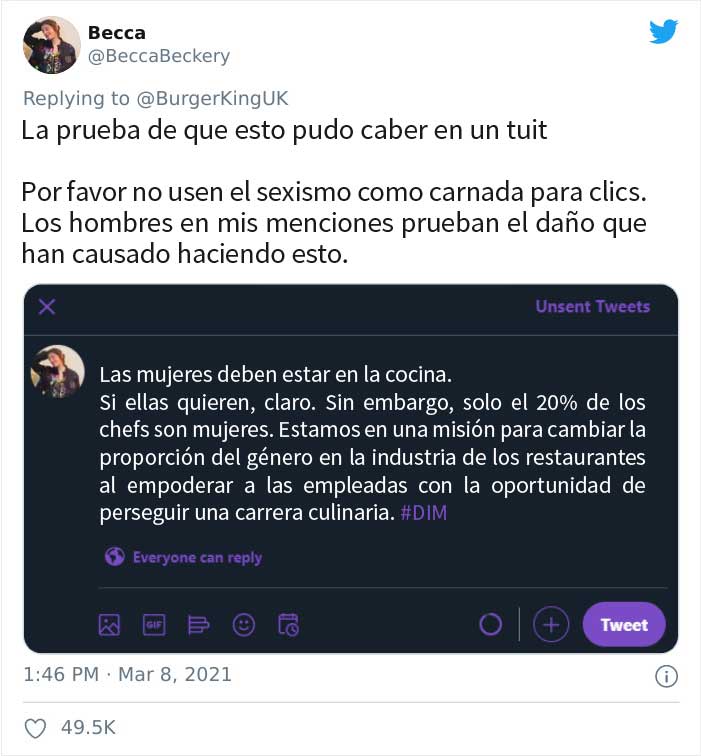 Burger King UK tuitea que "las mujeres deben estar en la cocina" en el Día Internacional de la Mujer
