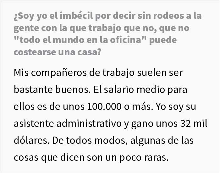 Esta persona llamó la atención a unos compañeros arrogantes que decían que vivir de alquiler con más de 30 años es de "fracasados"