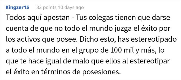 Esta persona llamó la atención a unos compañeros arrogantes que decían que vivir de alquiler con más de 30 años es de "fracasados"