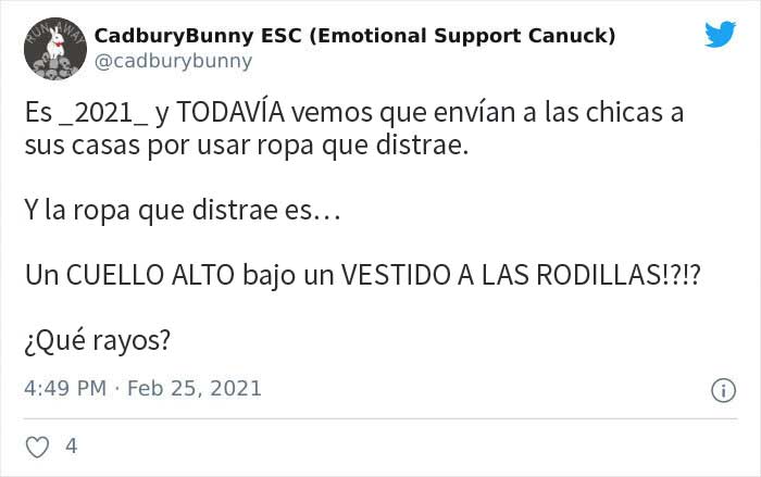 "Estás en la profesión equivocada": Una joven de 17 años es enviada a casa por su combinación de cuello alto y vestido, provocando una gran reacción