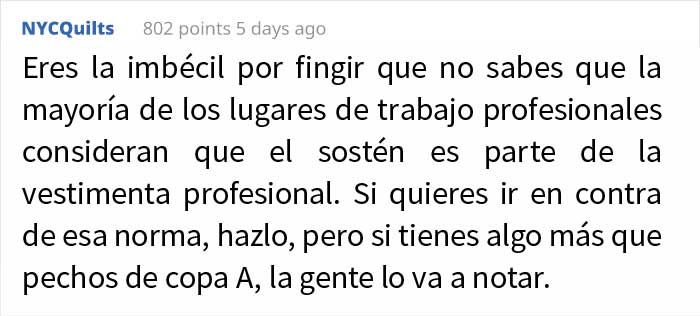 Esta mujer no lleva sostén en el trabajo a pesar de las quejas de sus compañeros, y pregunta si es idiota por ello