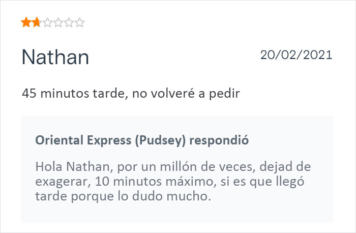 Este restaurante chino de comida para llevar se vuelve viral por sus respuestas salvajes a las malas críticas de los clientes