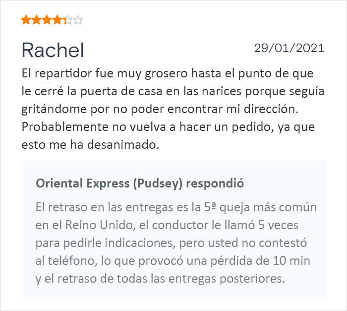 Este restaurante chino de comida para llevar se vuelve viral por sus respuestas salvajes a las malas críticas de los clientes