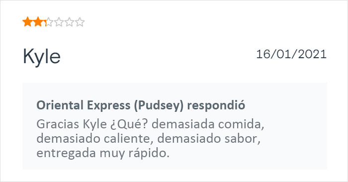 Este restaurante chino de comida para llevar se vuelve viral por sus respuestas salvajes a las malas críticas de los clientes