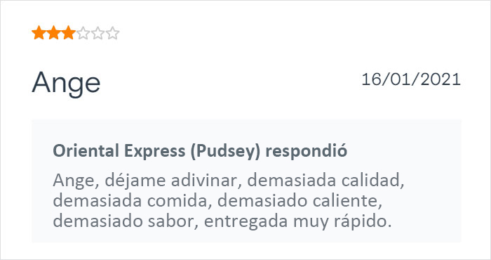Este restaurante chino de comida para llevar se vuelve viral por sus respuestas salvajes a las malas críticas de los clientes