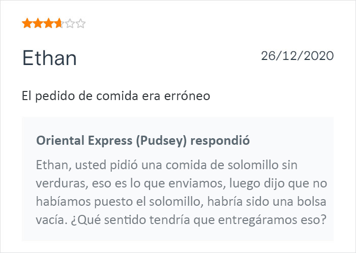 Este restaurante chino de comida para llevar se vuelve viral por sus respuestas salvajes a las malas críticas de los clientes