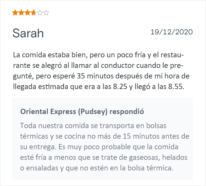 Este restaurante chino de comida para llevar se vuelve viral por sus respuestas salvajes a las malas críticas de los clientes