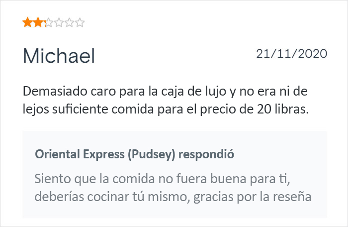 Este restaurante chino de comida para llevar se vuelve viral por sus respuestas salvajes a las malas críticas de los clientes
