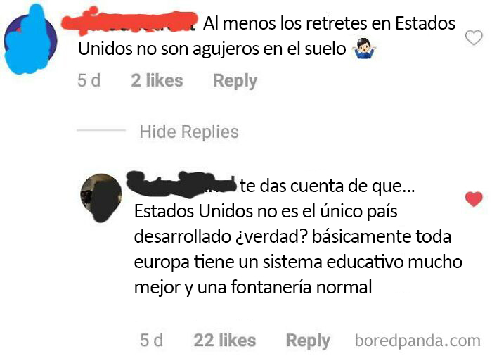 "Al menos los retretes americanos no son sólo agujeros en el suelo"
