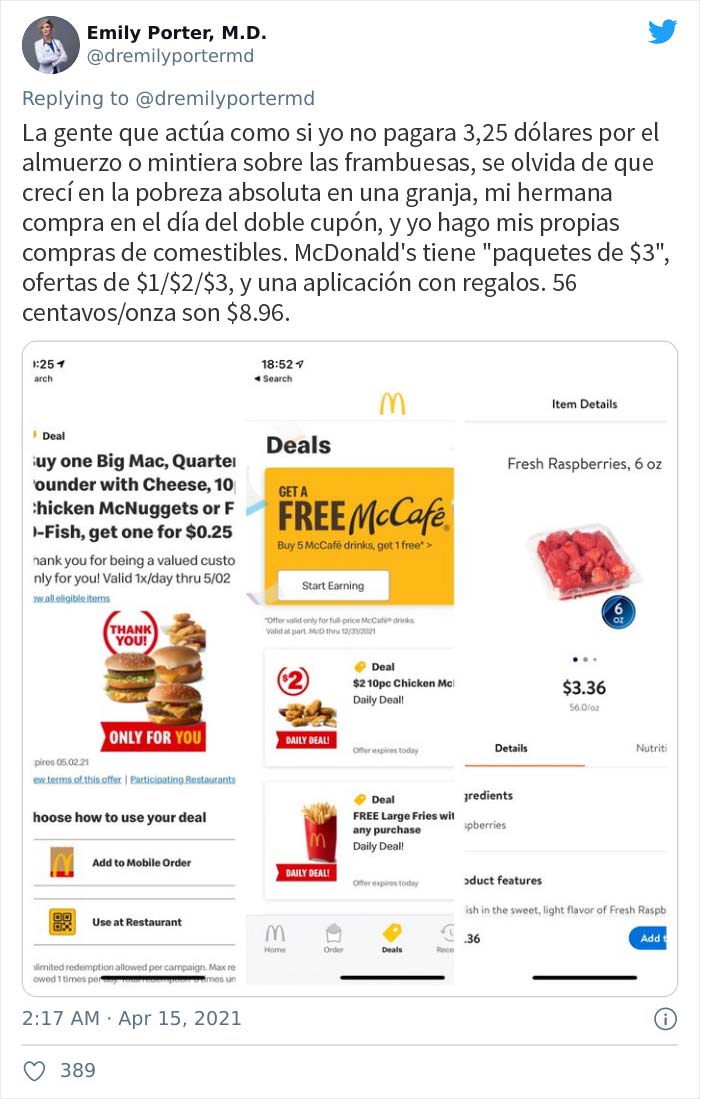 Un tuit en el que se dice que la comida poco saludable es más barata desató esta discusión en los comentarios