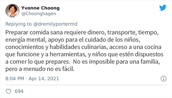 Un tuit en el que se dice que la comida poco saludable es más barata desató esta discusión en los comentarios