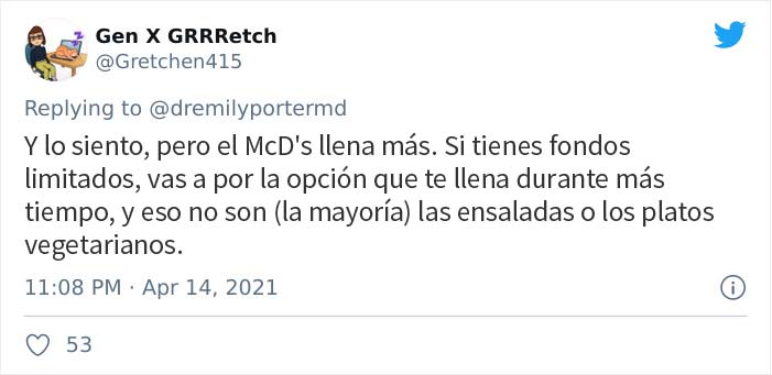 Un tuit en el que se dice que la comida poco saludable es más barata desató esta discusión en los comentarios