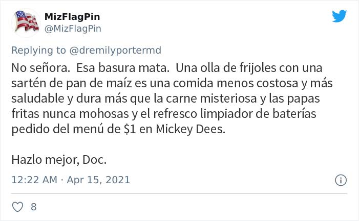 Un tuit en el que se dice que la comida poco saludable es más barata desató esta discusión en los comentarios