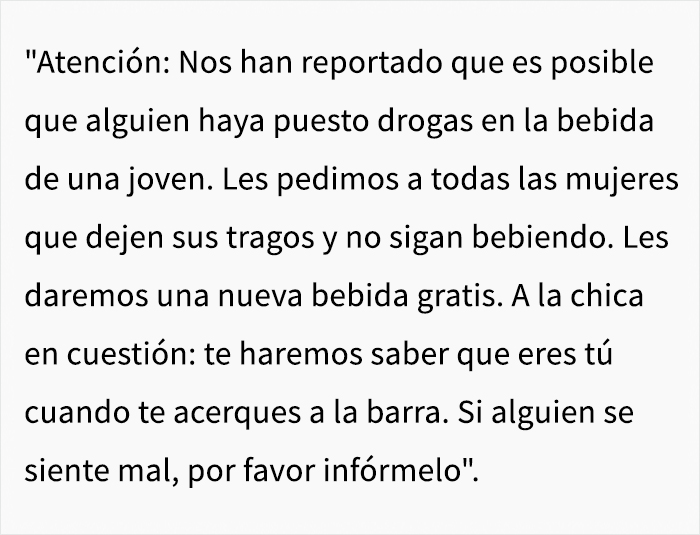 La gente aplaude la manera en que este bar lidió con alguien que drogó la bebida de una mujer