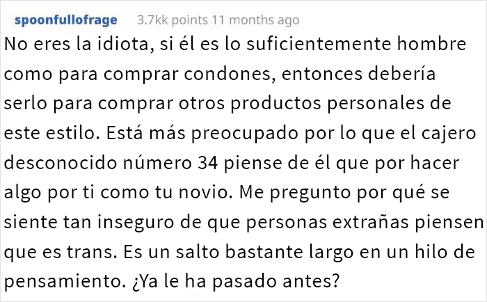 Este novio se negó a comprar compresas a su novia y se enfada cuando ella le hace notar su frágil masculinidad