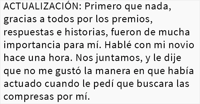 Este novio se negó a comprar compresas a su novia y se enfada cuando ella le hace notar su frágil masculinidad