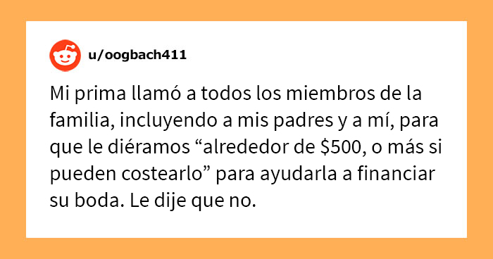 Esta mujer se negó a contribuir con $500 para la boda de su prima y desata un drama familiar