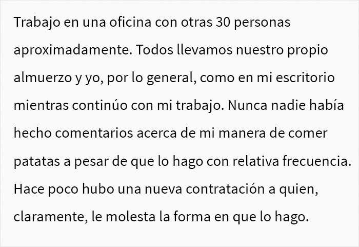 Drama en la oficina: Esta trabajadora fue reportada por una compañera que la acusó de comer "patatas sexis"