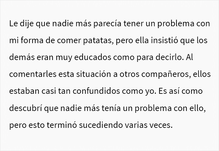 Drama en la oficina: Esta trabajadora fue reportada por una compañera que la acusó de comer "patatas sexis"