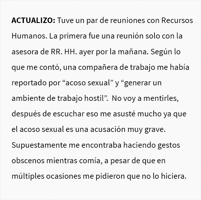 Drama en la oficina: Esta trabajadora fue reportada por una compañera que la acusó de comer "patatas sexis"