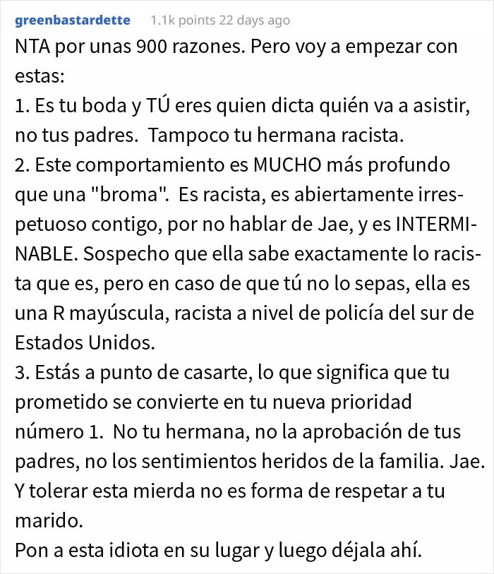 Esta mujer expulsó a su hermana de su boda porque no paraba de hacer chistes racistas sobre su novio coreano
