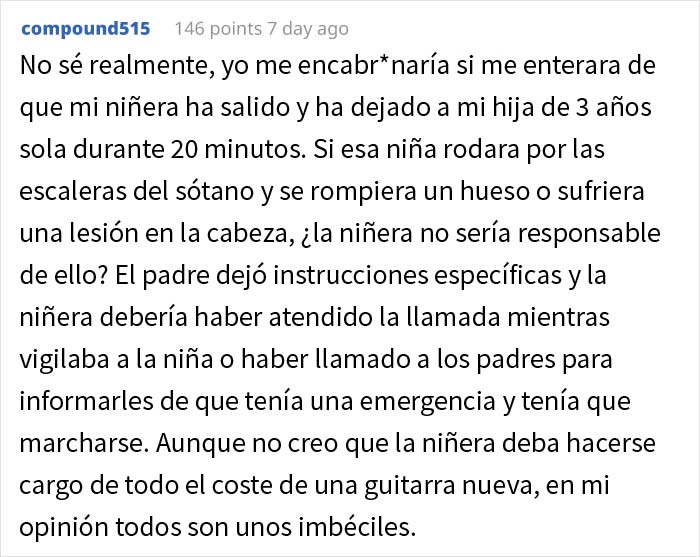 Este padre exigió a la niñera que reemplazara una guitarra de 2200$ que su hija de 3 años rompió mientras ella la cuidaba