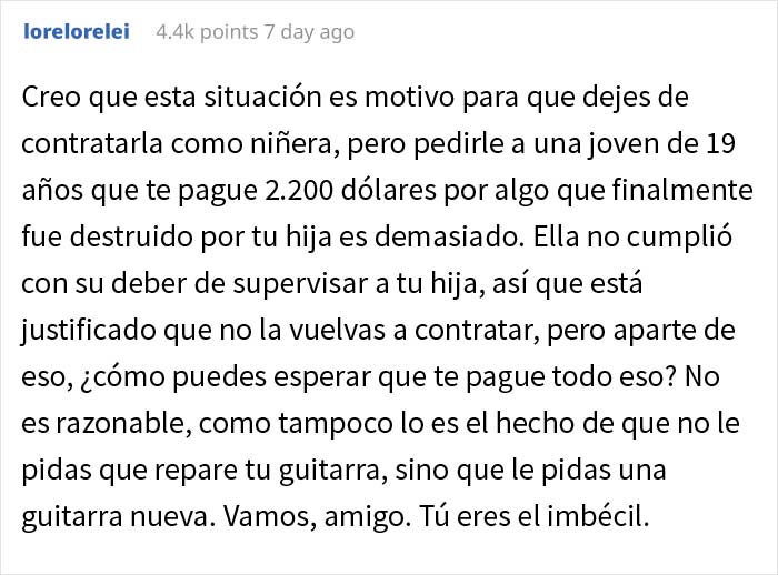 Este padre exigió a la niñera que reemplazara una guitarra de 2200$ que su hija de 3 años rompió mientras ella la cuidaba