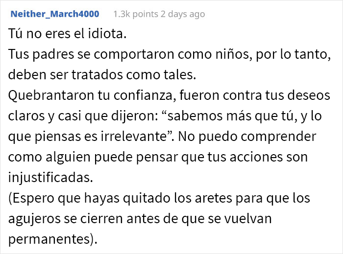 Estos abuelos perforaron las orejas de su nieta bebé a espaldas de los padres, y luego se enojaron porque no les permiten cuidarla más