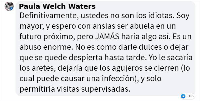 Estos abuelos perforaron las orejas de su nieta bebé a espaldas de los padres, y luego se enojaron porque no les permiten cuidarla más