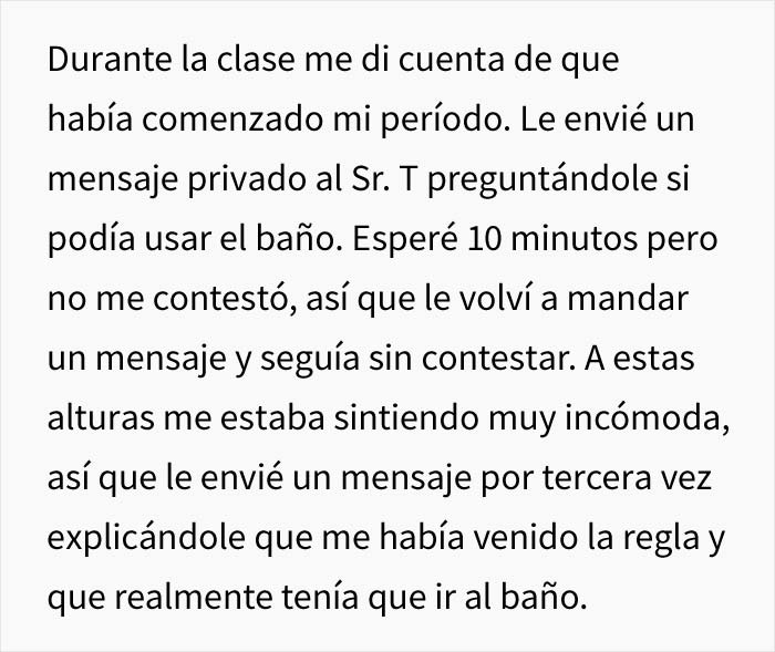 Esta adolescente denunció a un profesor que no la dejó salir al baño al venir su periodo