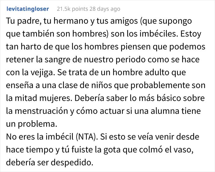 Esta adolescente denunció a un profesor que no la dejó salir al baño al venir su periodo