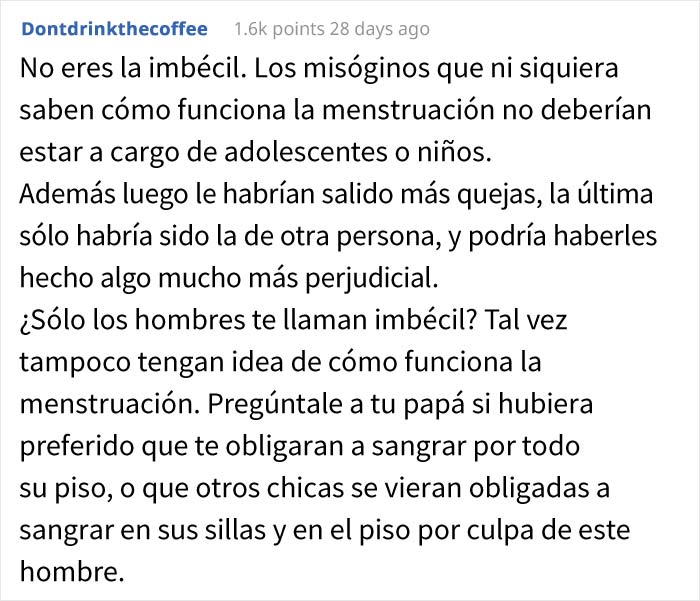 Esta adolescente denunció a un profesor que no la dejó salir al baño al venir su periodo