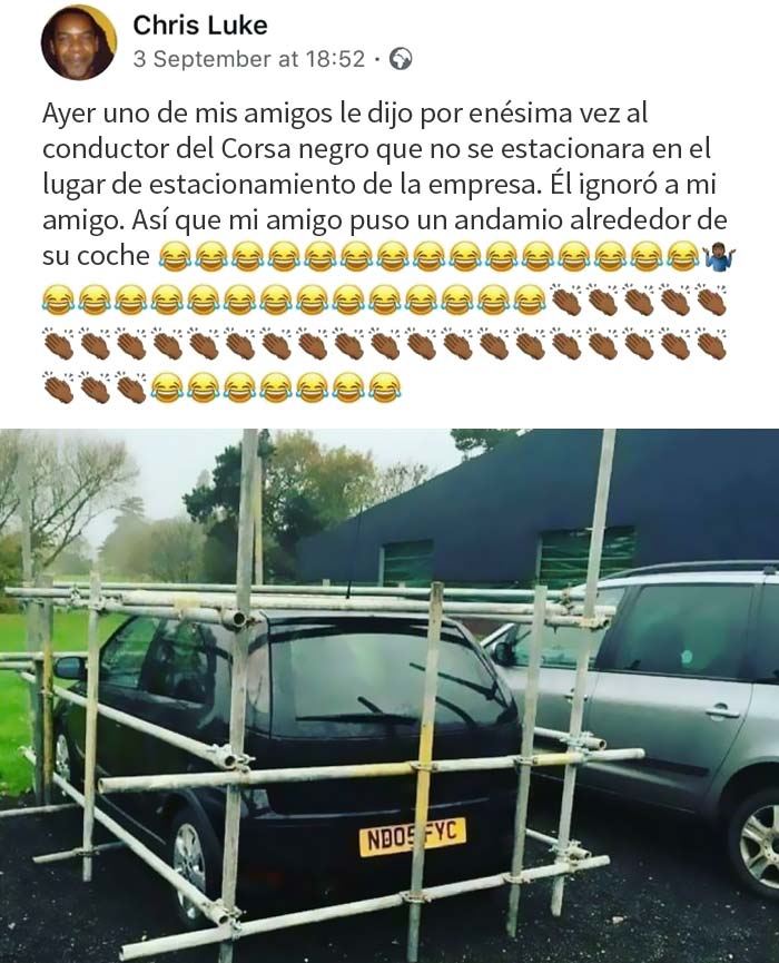 Imagina salir y encontrar tu coche en un andamio