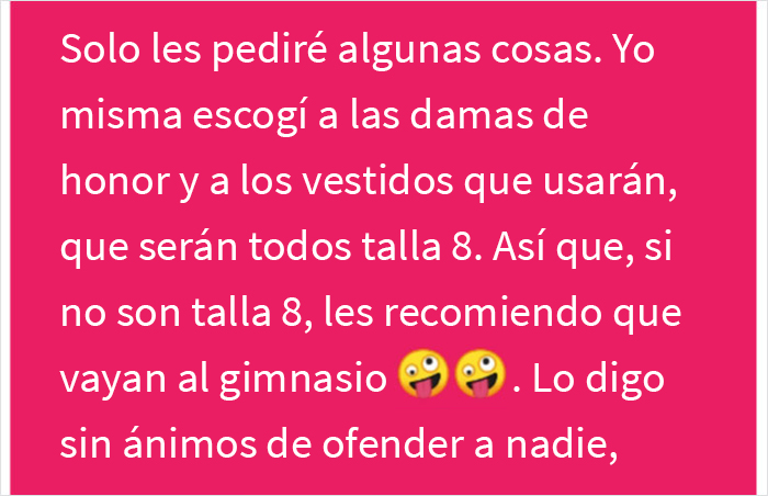Esta dama de honor furiosa expuso la toxicidad de una novia loca que le exigía adelgazar varias tallas para su boda