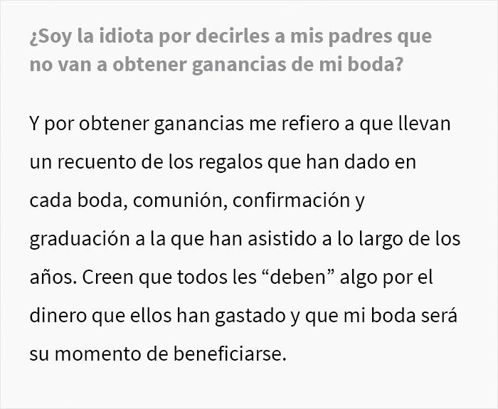 Estos padres querían obtener ganancias con la boda de su hija, ella se negó y se desató un drama familiar