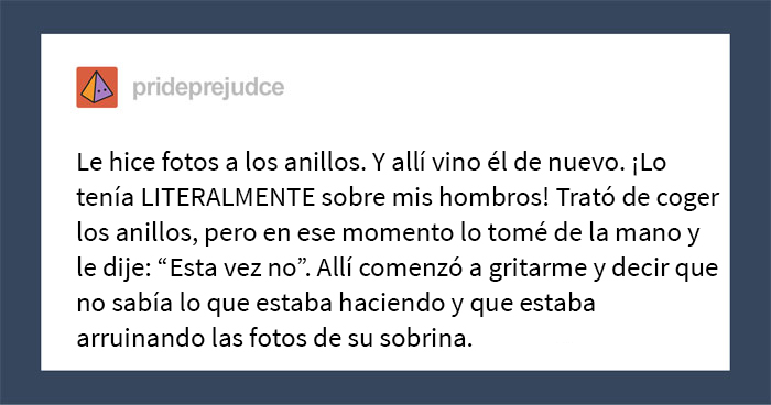 Esta fotógrafa de bodas comparte su historia de terror con un invitado que no la dejaba hacer su trabajo
