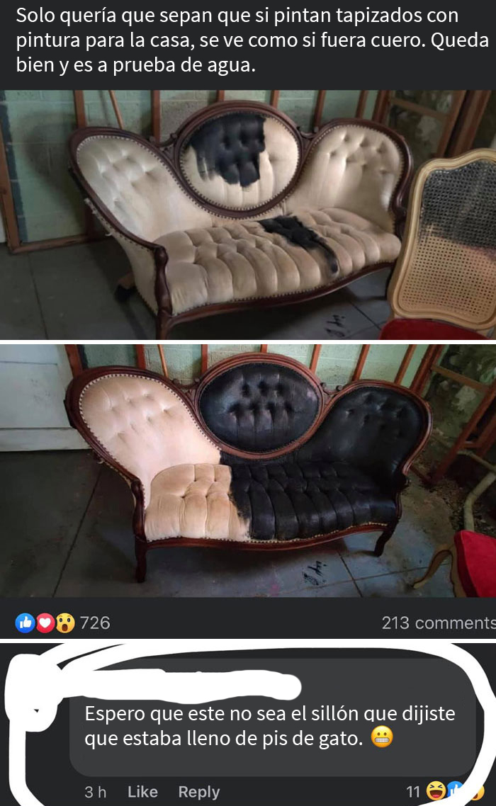 Pintó su sofá con pintura para la casa