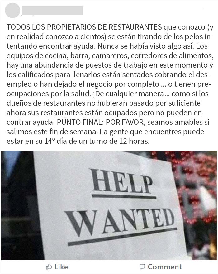 Algunos restaurantes de EE.UU. tienen dificultades para encontrar nuevos empleados, y la gente expone los motivos
