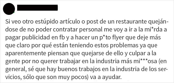 Algunos restaurantes de EE.UU. tienen dificultades para encontrar nuevos empleados, y la gente expone los motivos