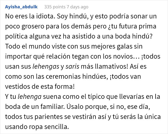 Esta novia se enfadó porque la prima adolescente de su novio iba a asistir a la boda con un vestido tradicional hindú