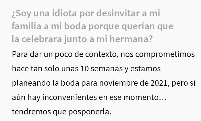 Estos padres exigieron a la novia que compartiera la boda con su hermana y su novio tóxico, y ella les retira la invitación a todos