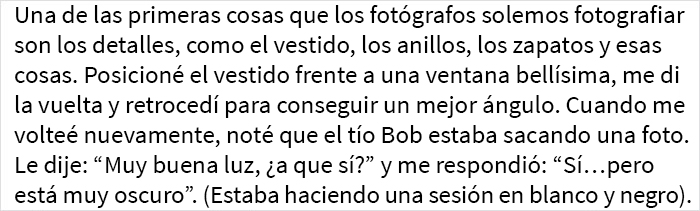Esta fotógrafa de bodas comparte su historia de terror con un invitado que no la dejaba hacer su trabajo
