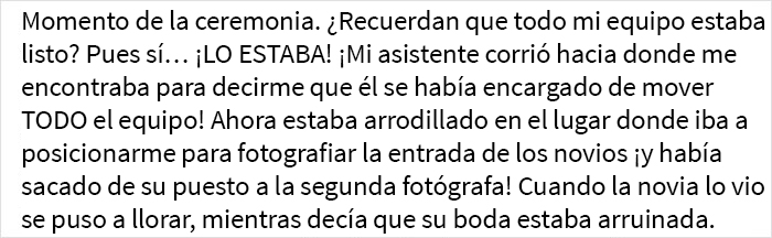 Esta fotógrafa de bodas comparte su historia de terror con un invitado que no la dejaba hacer su trabajo