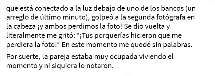 Esta fotógrafa de bodas comparte su historia de terror con un invitado que no la dejaba hacer su trabajo