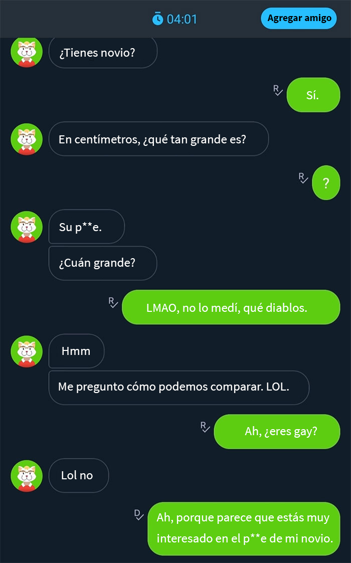 Estaba muy aburrida así que decidí probar la opción de “Conocer gente nueva” en Kik. Nunca más.