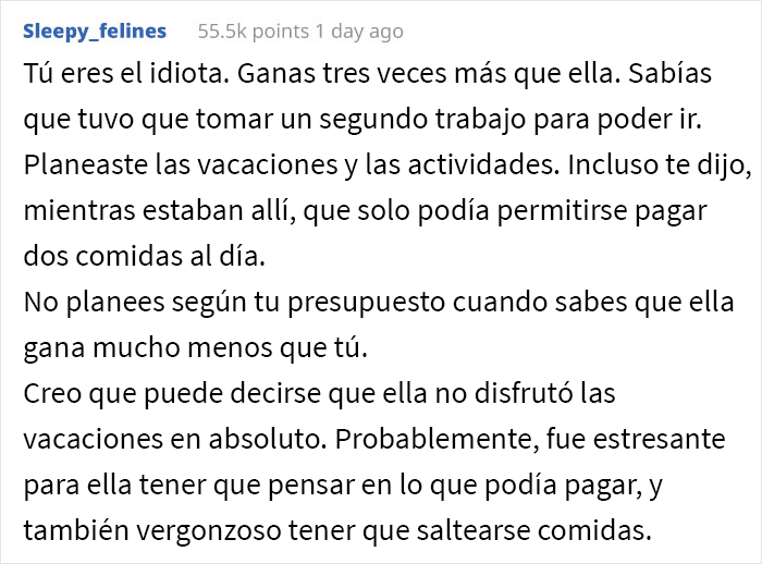 Este hombre rico no se da cuenta de que su novia no puede permitirse su estilo de vida lujoso, llegando a saltarse comidas durante las vacaciones, y se pregunta si está equivocado