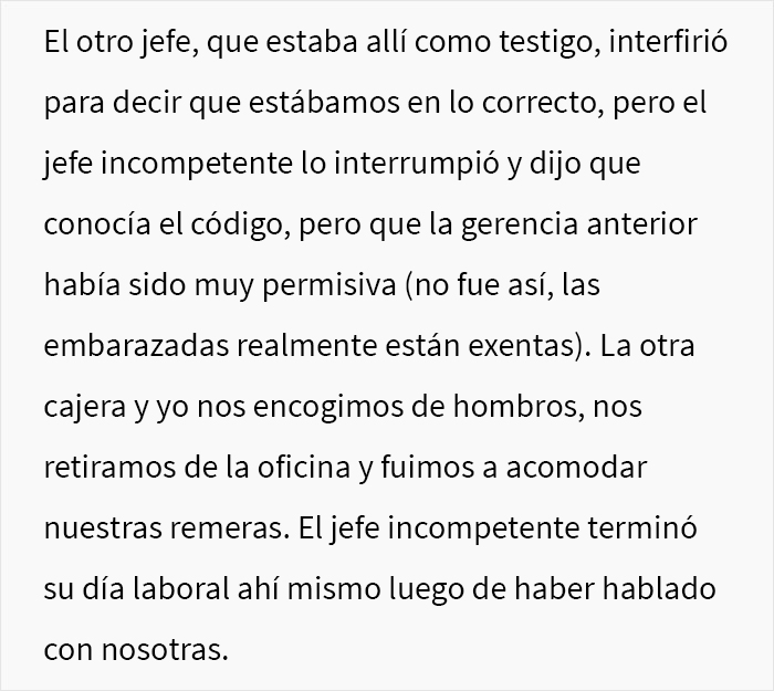 Se exigió a esta mujer embarazada de 8 meses que cumpliera con el código de vestimenta del trabajo, y consiguió que los clientes presentaran quejas al respecto