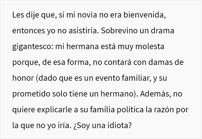 Esta mujer católica no quiere que su hermana asista con su novia a su boda, y genera un conflicto familiar