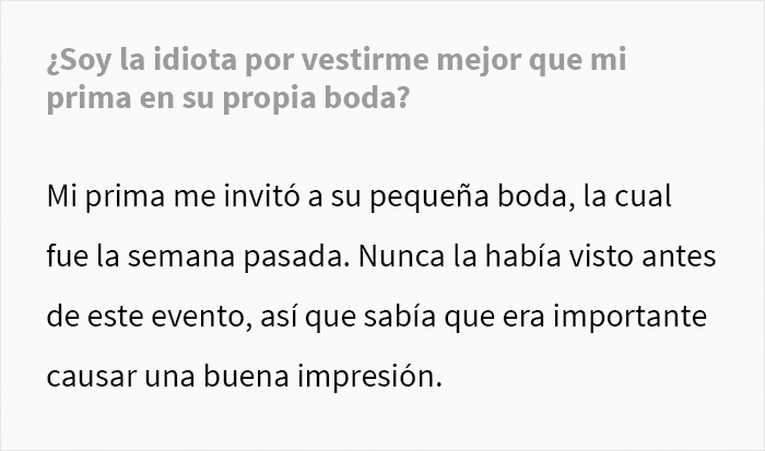 Esta mujer se pregunta si se equivocó al “opacar” a la novia en una boda muy informal